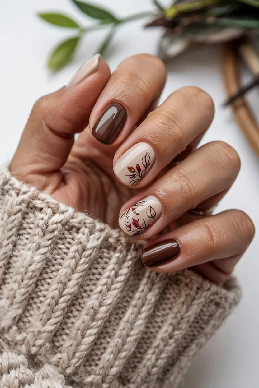 short winter nails ideas 2025 2026 Woodland Whispers