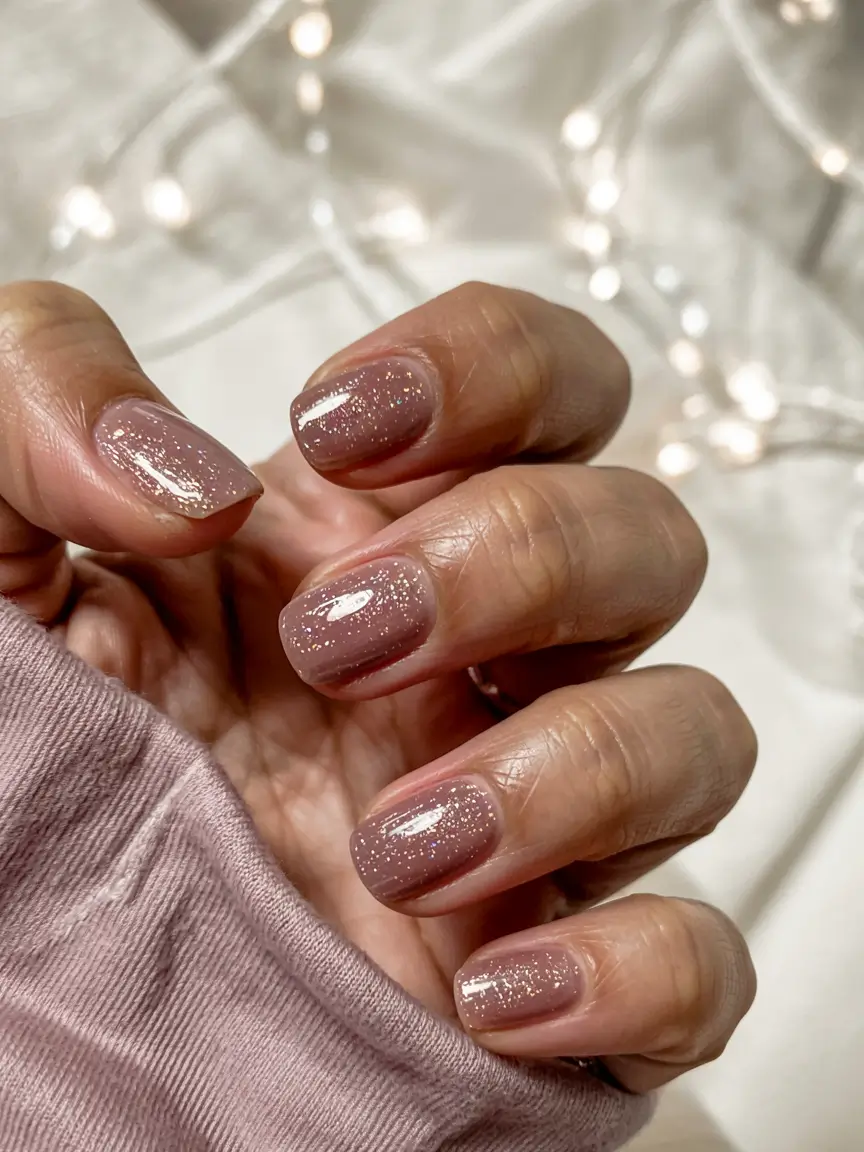 short winter nails ideas 2025 2026 Soft Cocoa Spark