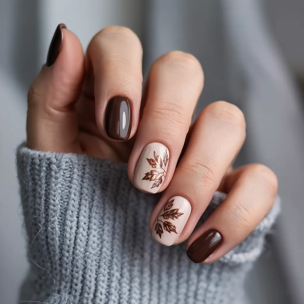 short winter nails ideas 2025 2026 Chestnut Leaves
