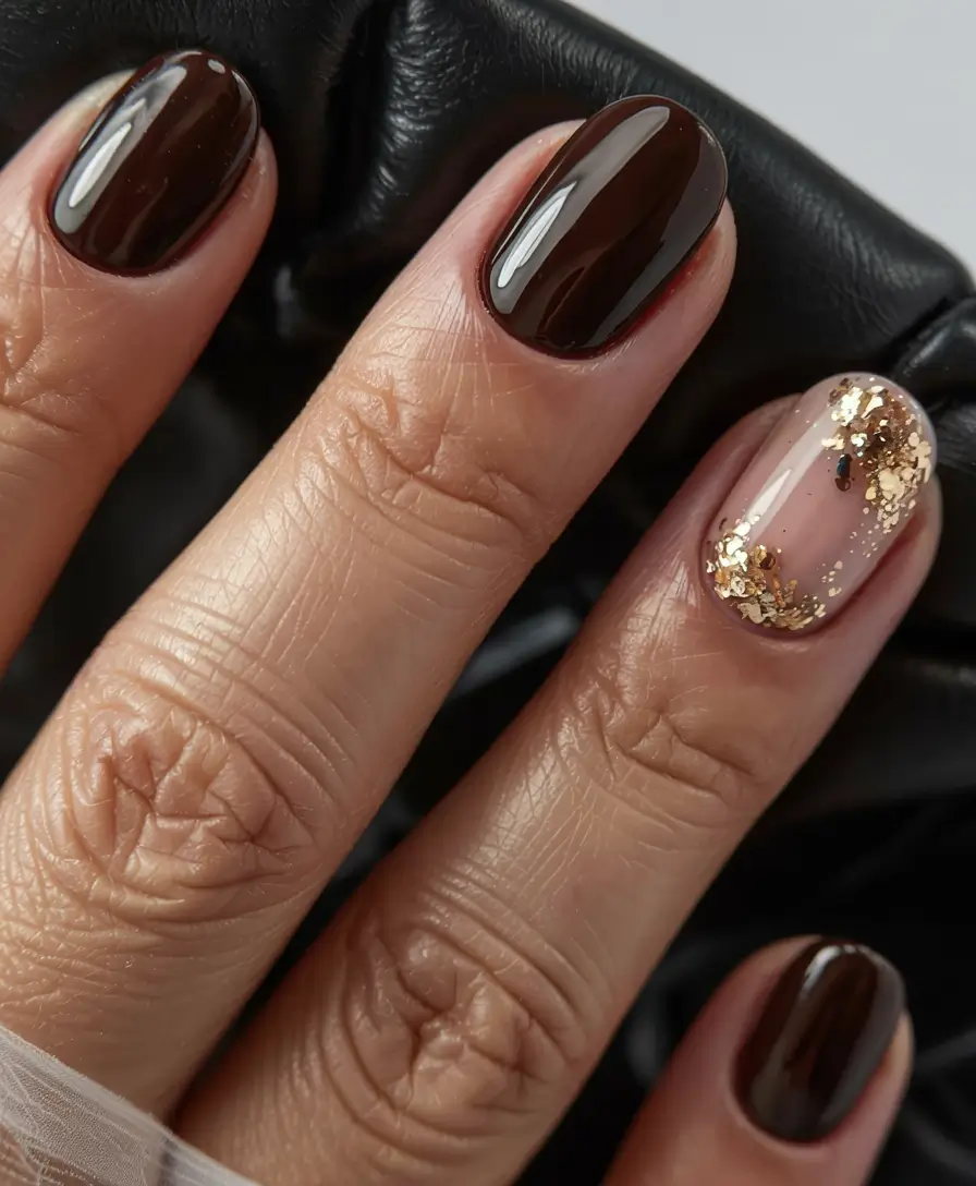 short winter nails ideas 2025 2026 Golden Mocha Glow