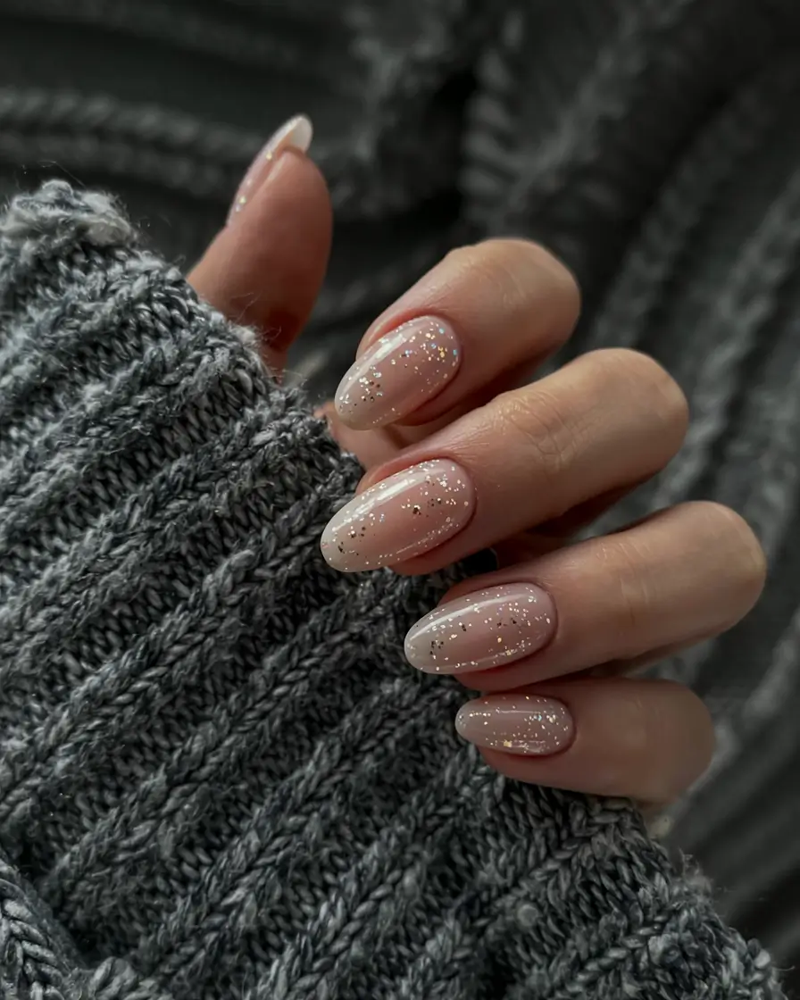short winter nails ideas 2025 2026 Snowfall Glow