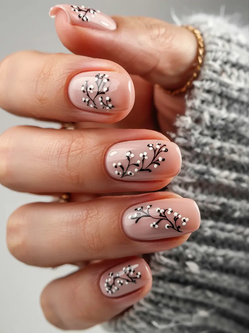 short winter nails ideas 2025 2026 Winter Bloom