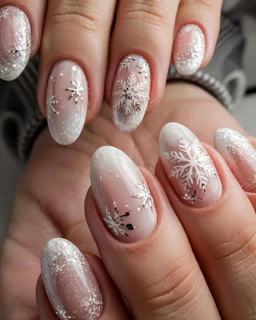 Simple Christmas Nails 2025 Frosted Snow Queen