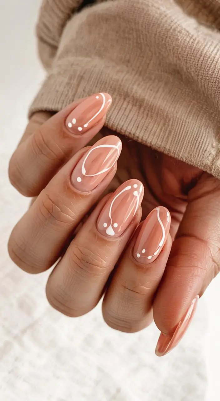 Simple Christmas Nails 2025 Snow-Dipped Swirls