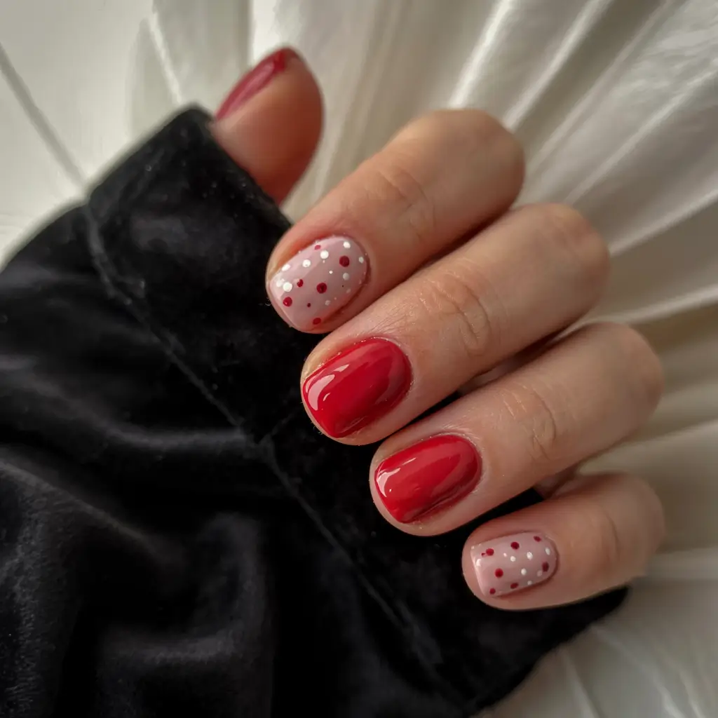 Simple Christmas Nails 2025 Red Confetti Pop
