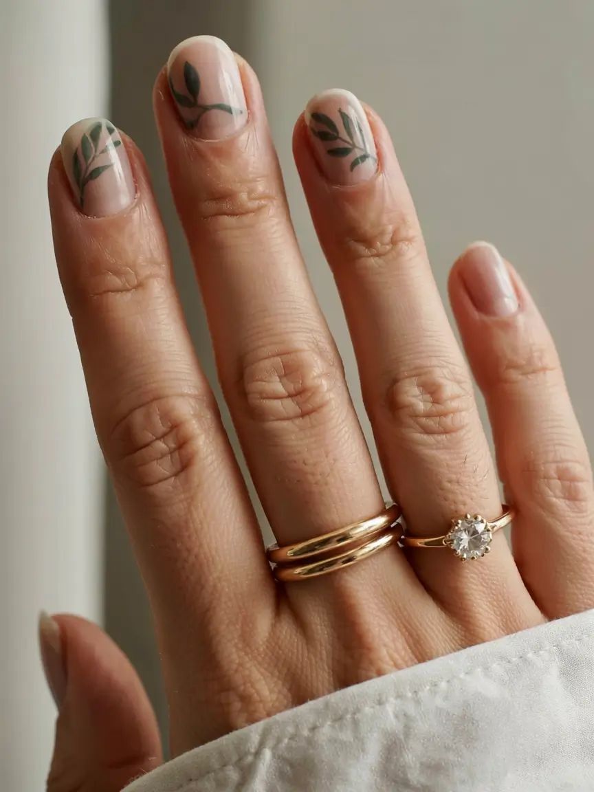 Simple Christmas Nails 2025 Olive Leaf Minimalism