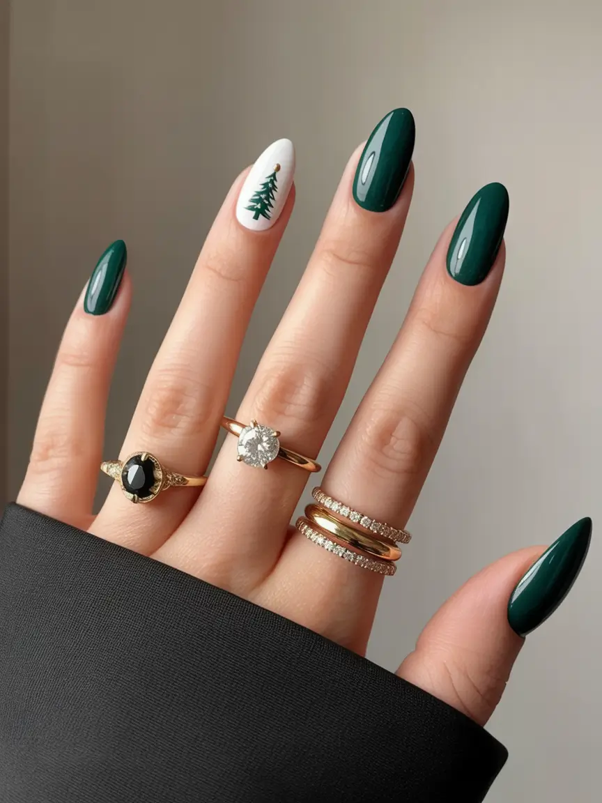 Simple Christmas Nails 2025 Evergreen Whisper