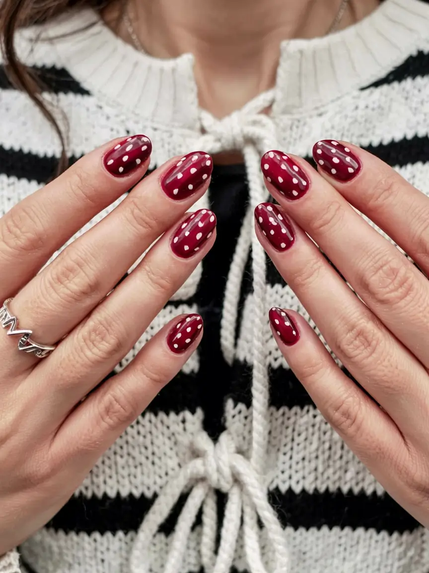 Simple Christmas Nails 2025 Cranberry Dot Joy