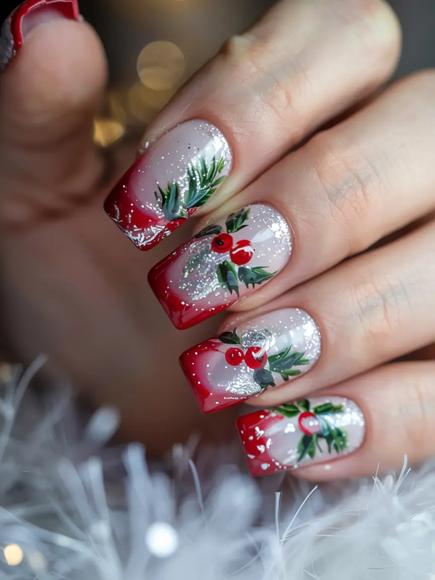 Simple Christmas Nails 2025 Frosted Cranberry French