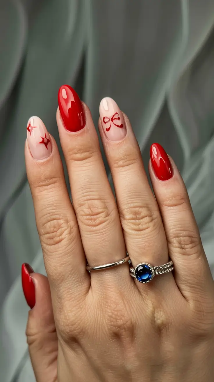 Simple Christmas Nails 2025 Ribbon Charm Elegance