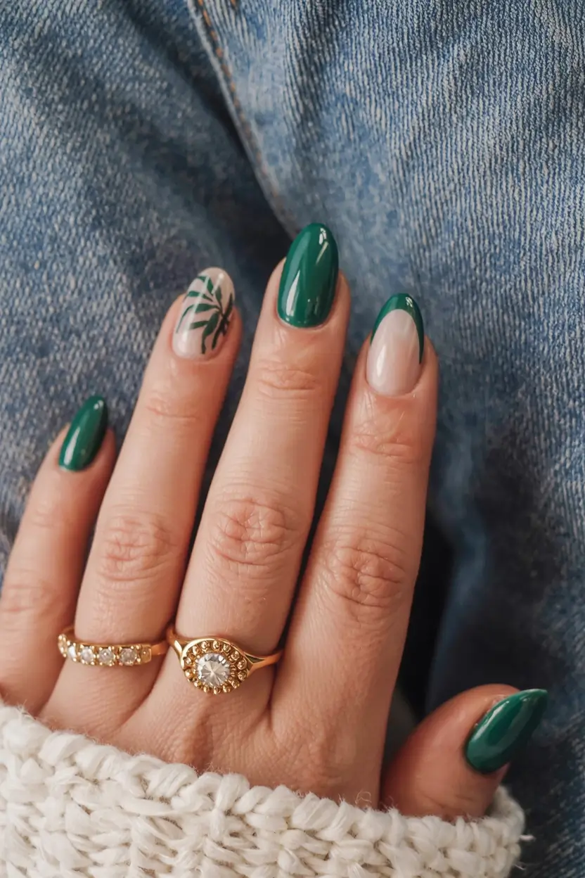 Simple Christmas Nails 2025 Emerald Winter French