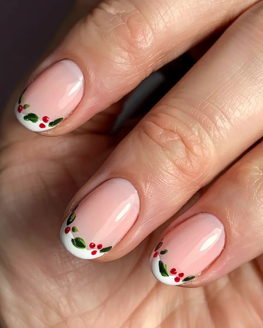 Simple Christmas Nails 2025 Berry French Charm
