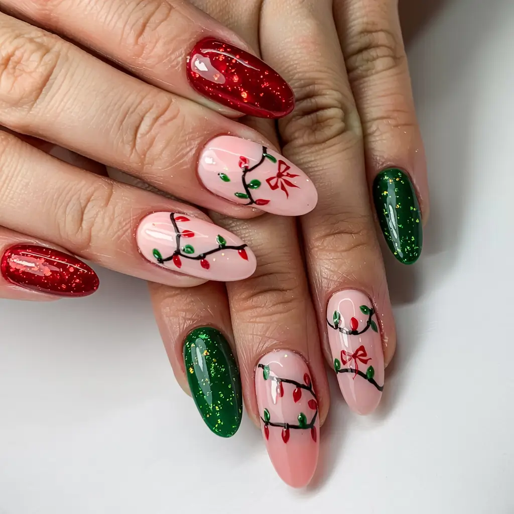 Simple Christmas Nails 2025 Twinkling Holiday Lights