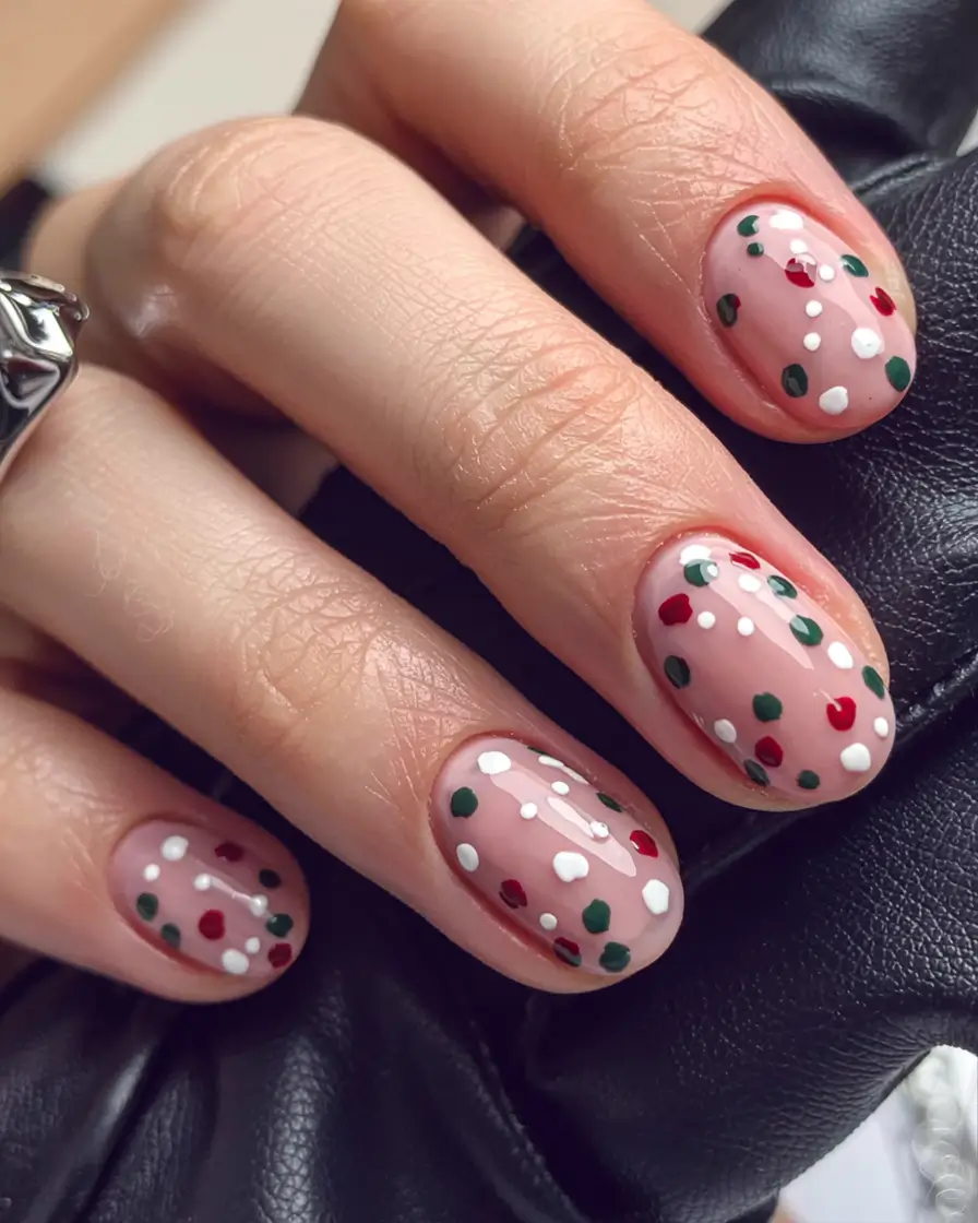 Simple Christmas Nails 2025 Confetti Snowfall