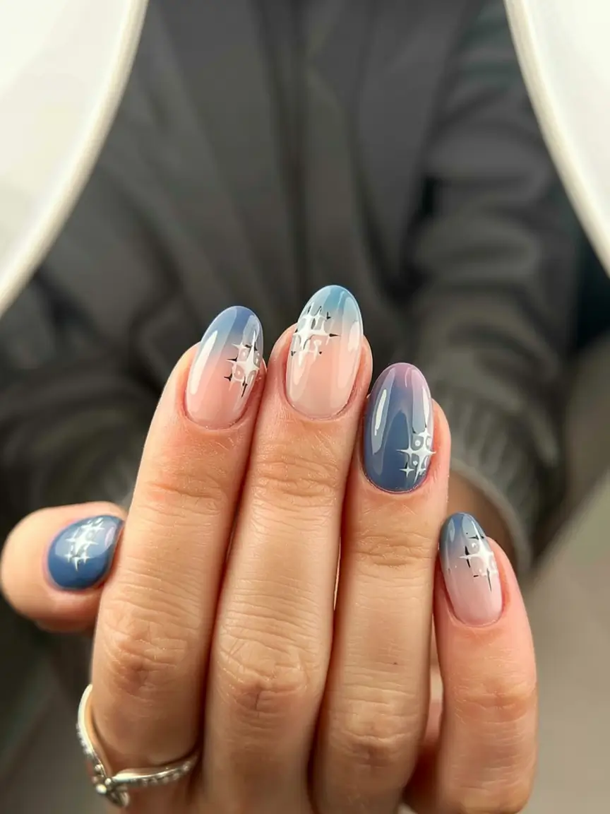 snowflake winter nails ideas 2025 2026 Twilight Spark Fade