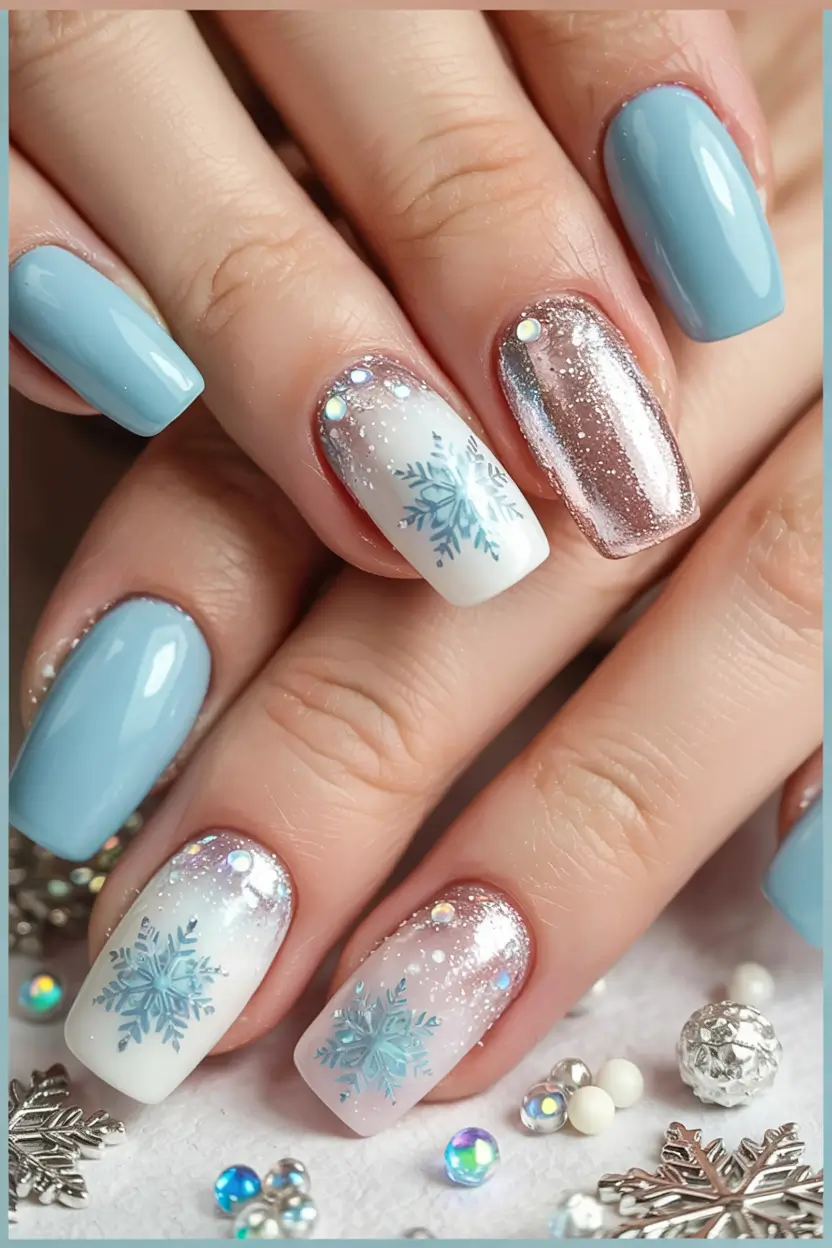 snowflake winter nails ideas 2025 2026 Frost Kiss Illusion