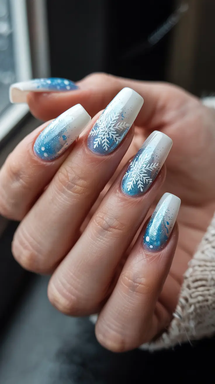 snowflake winter nails ideas 2025 2026 Arctic Fade Charm