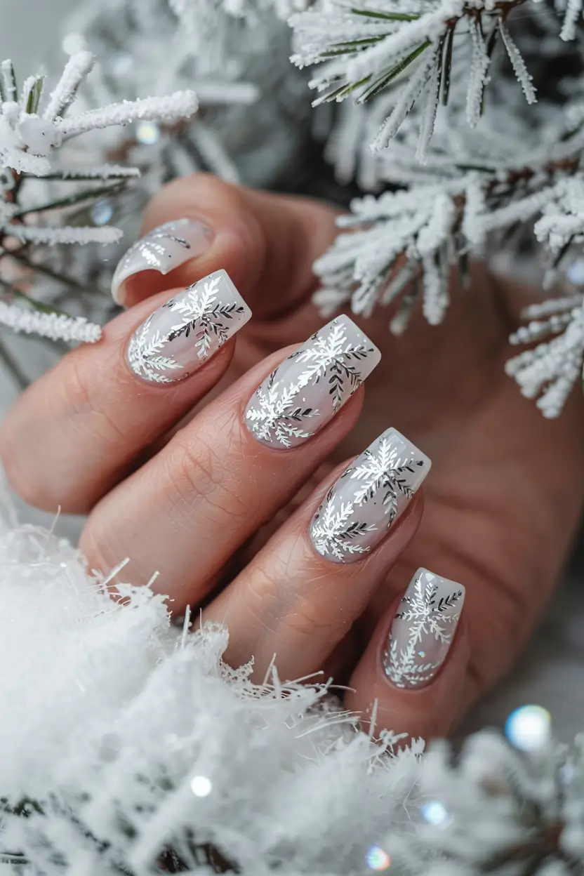 snowflake winter nails ideas 2025 2026 Frosted Lace Delight