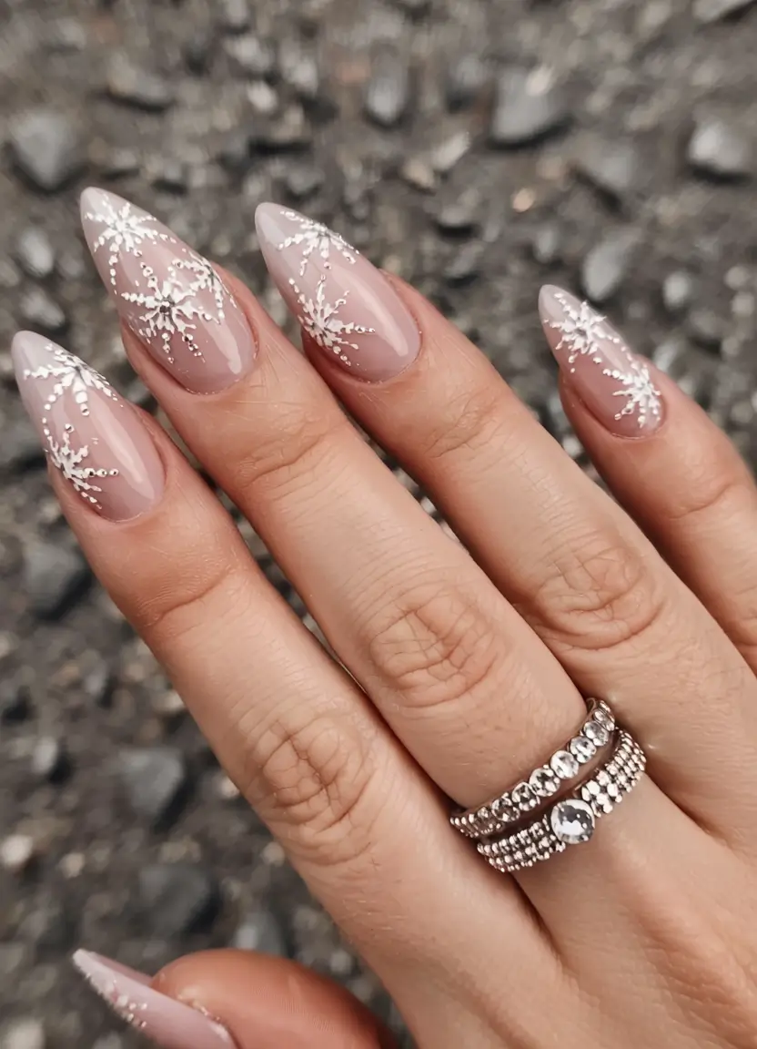 snowflake winter nails ideas 2025 2026 Shimmer Thread Elegance