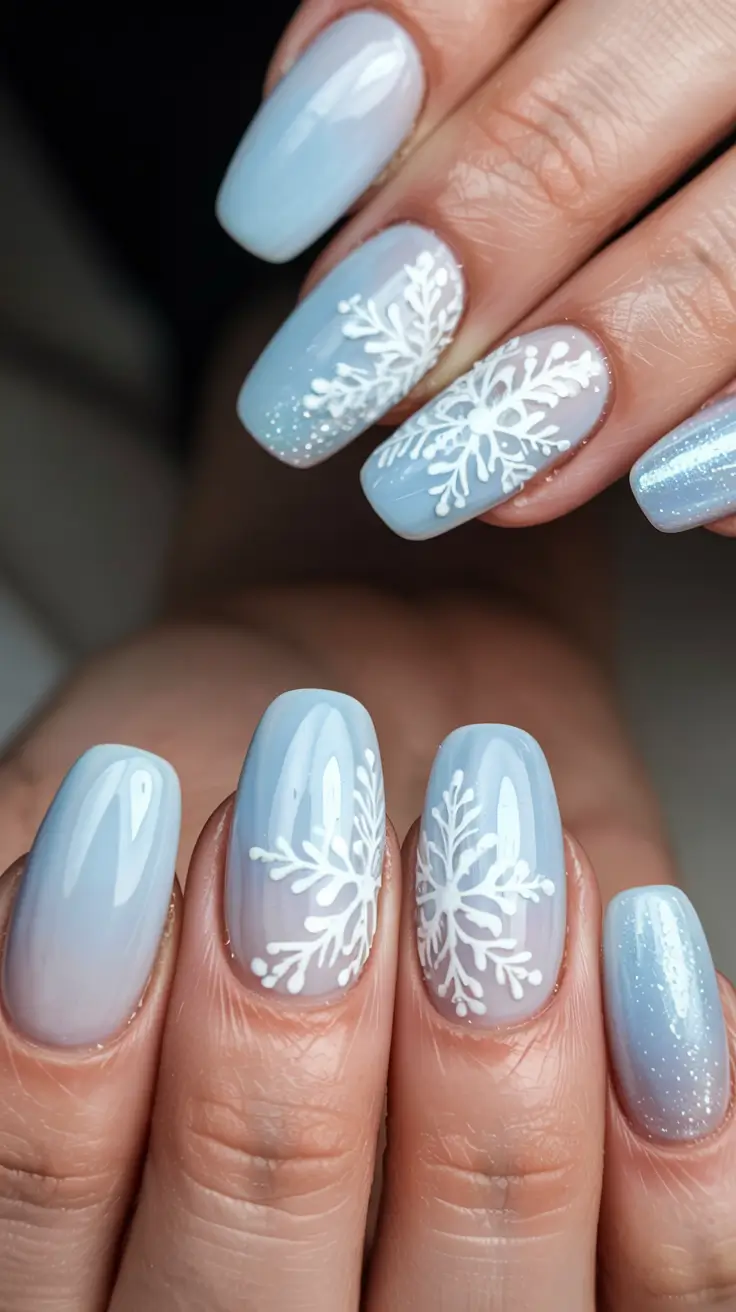 snowflake winter nails ideas 2025 2026 Blue Velvet Frost