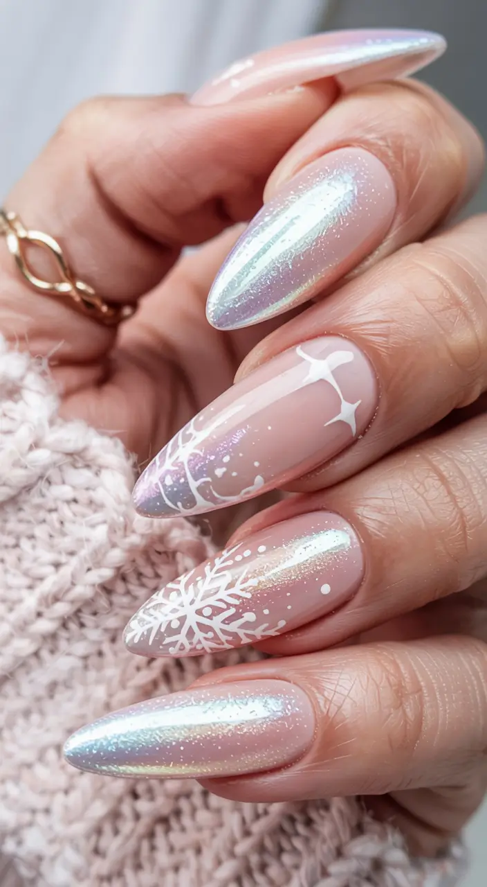 snowflake winter nails ideas 2025 2026 Silver Aurora Shine