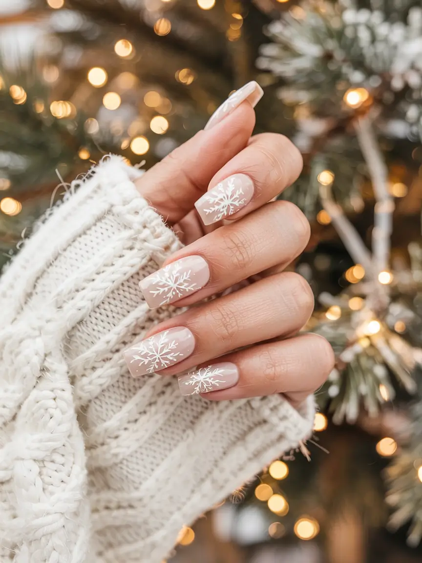 snowflake winter nails ideas 2025 2026 Gingerbread Glow with Snowflakes