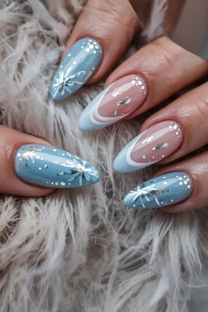 snowflake winter nails ideas 2025 2026 Winter Sky Geometry