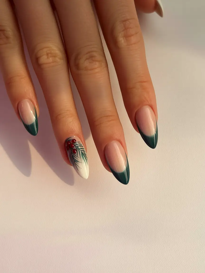 Stylish Christmas French Nails 2025 Evergreen Elegance