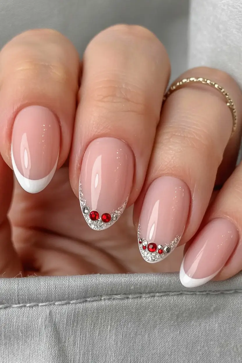 Stylish Christmas French Nails 2025 Glam Frost French