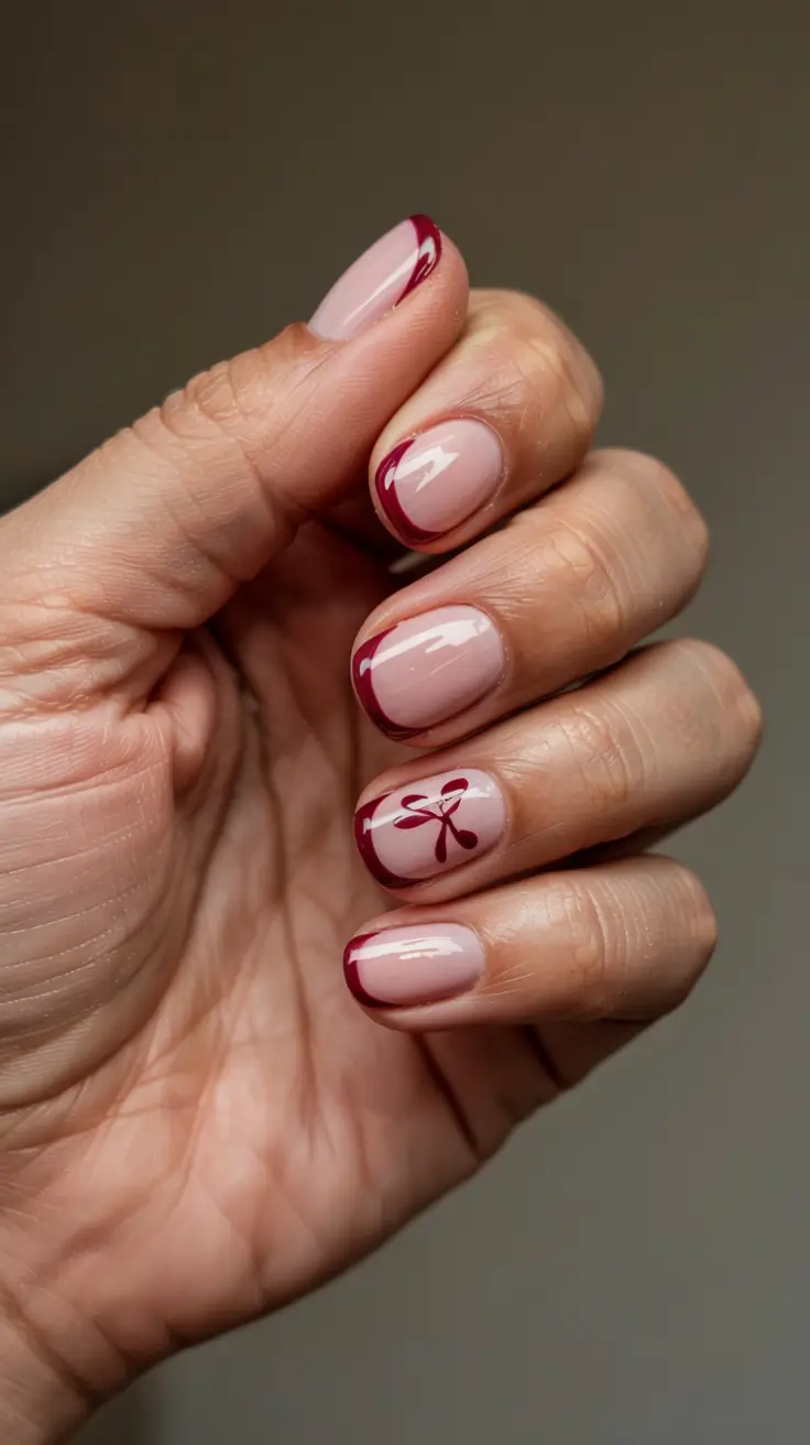 Stylish Christmas French Nails 2025 Velvet Ribbon Detail
