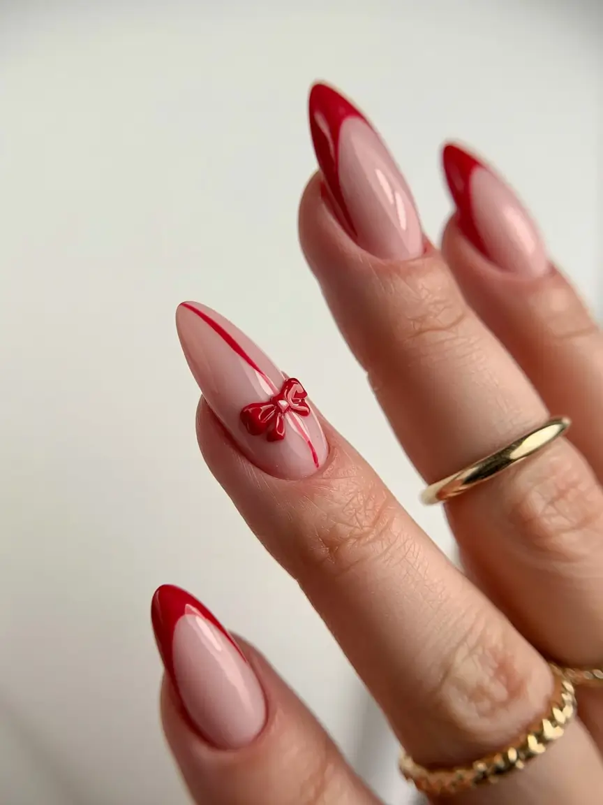 Stylish Christmas French Nails 2025 Cherry Shine French