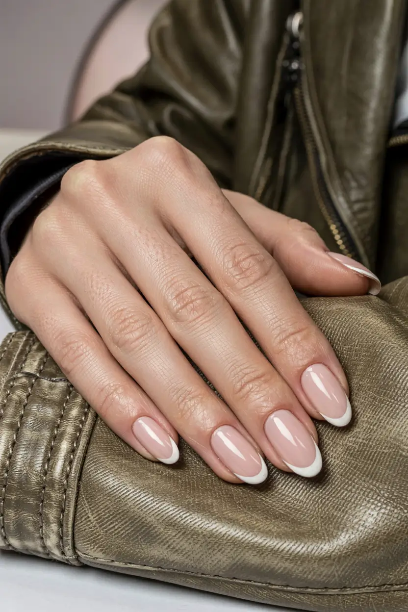 Stylish Christmas French Nails 2025 Winter Nude Elegance