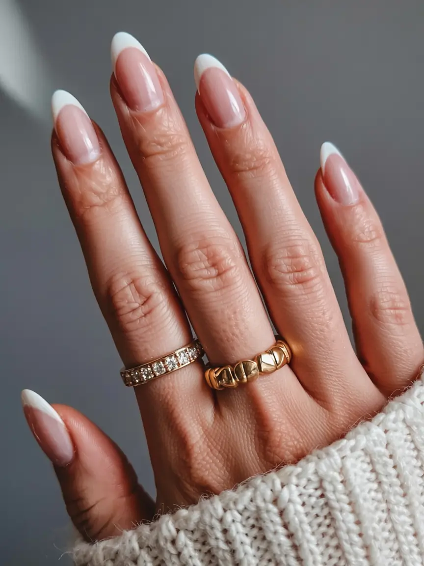 Stylish Christmas French Nails 2025 Frosted Almond French