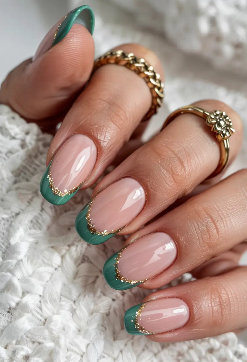 Stylish Christmas French Nails 2025 Emerald Glow French