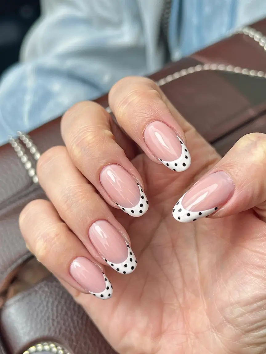 Stylish Christmas French Nails 2025 Polka Dot French