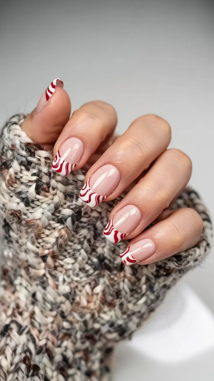 Stylish Christmas French Nails 2025 Candy Cane Swirls
