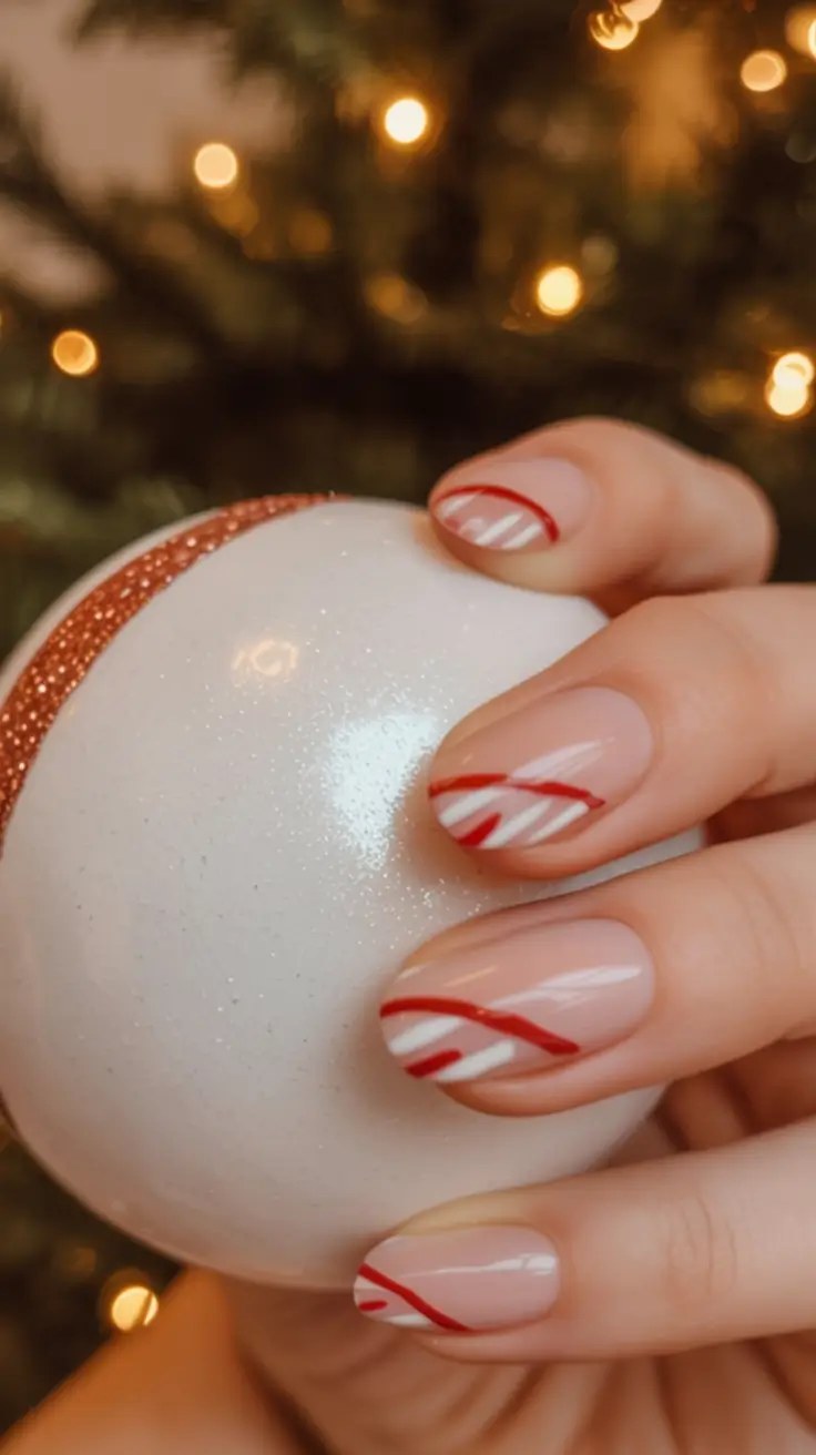 Stylish Christmas French Nails 2025 Candy Cane Stripes