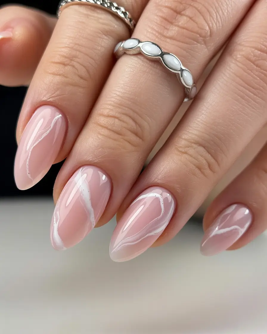 stylish nail ideas for winter 2025 2026 Blush Veil Swirls