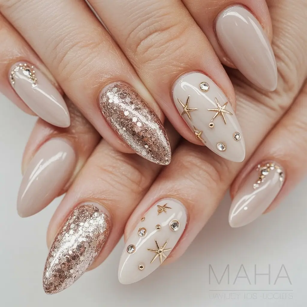 stylish nail ideas for winter 2025 2026 Golden Constellations