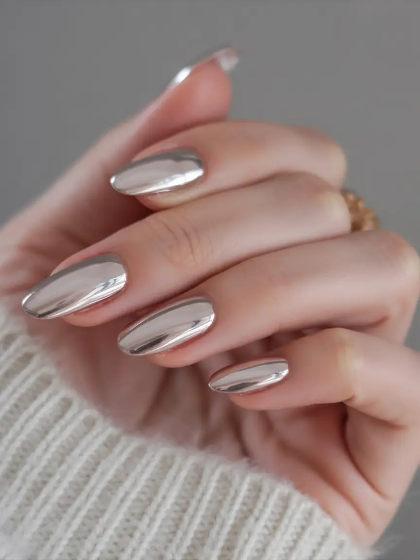 stylish nail ideas for winter 2025 2026 Liquid Chrome Cool