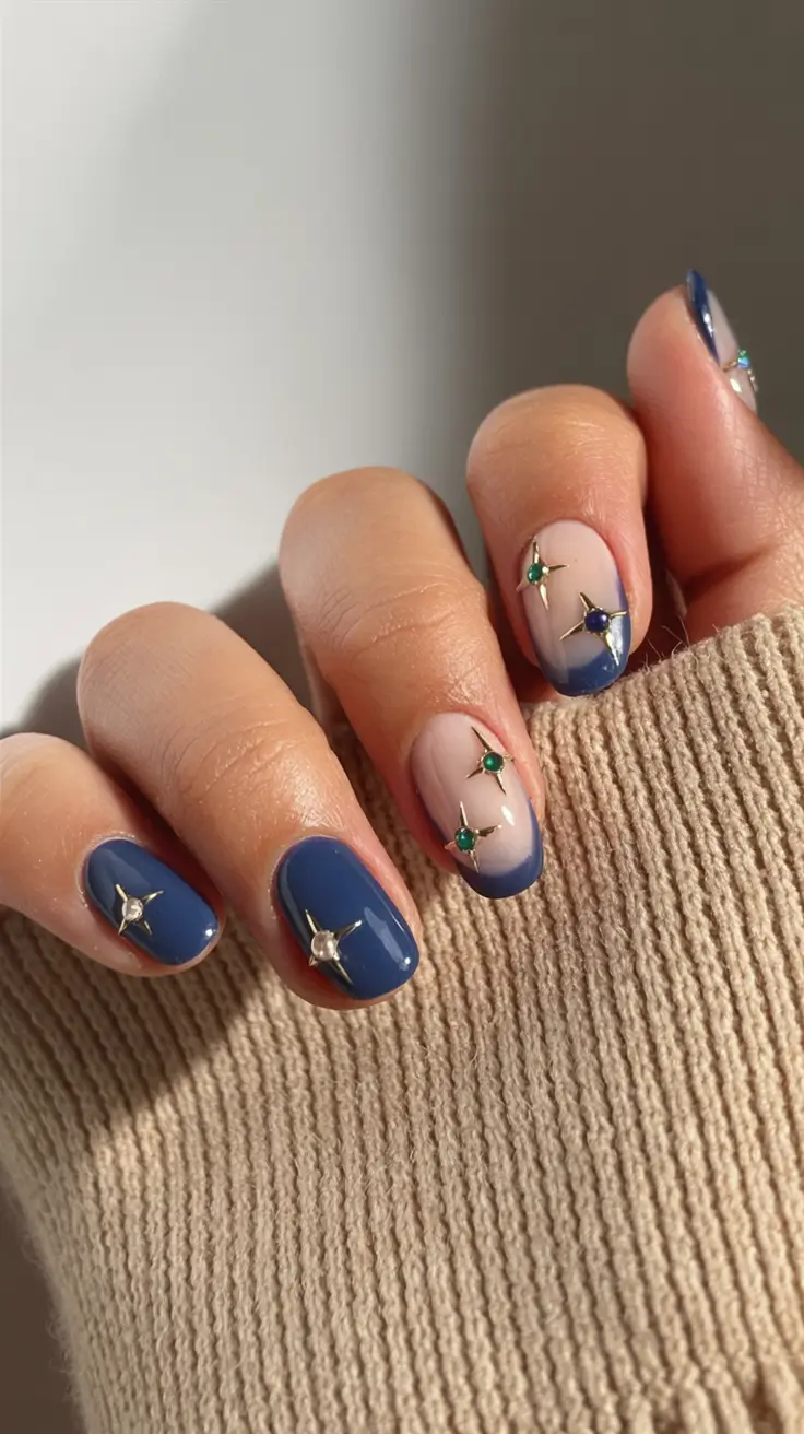 stylish nail ideas for winter 2025 2026 Starry Navy Charm