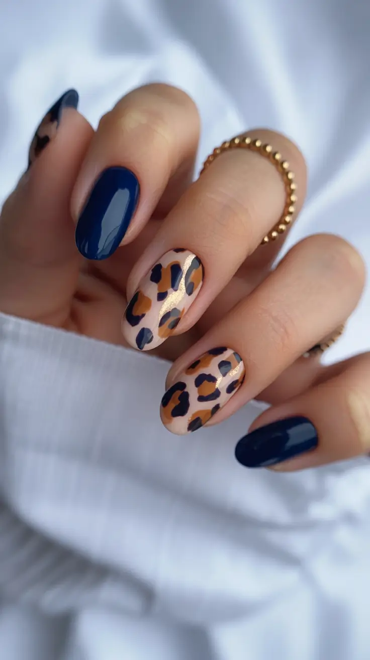 stylish nail ideas for winter 2025 2026 Midnight Leopard