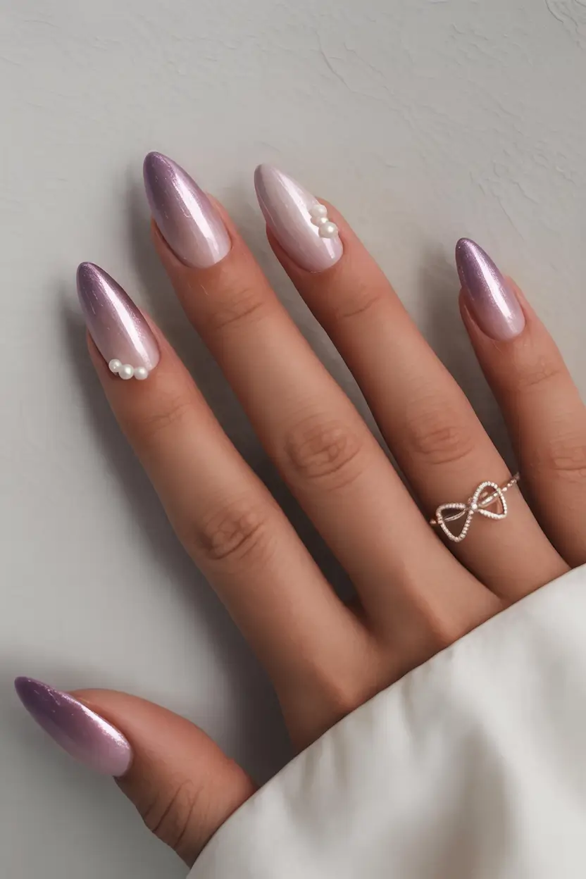 stylish nail ideas for winter 2025 2026 Pearly Lilac Glow