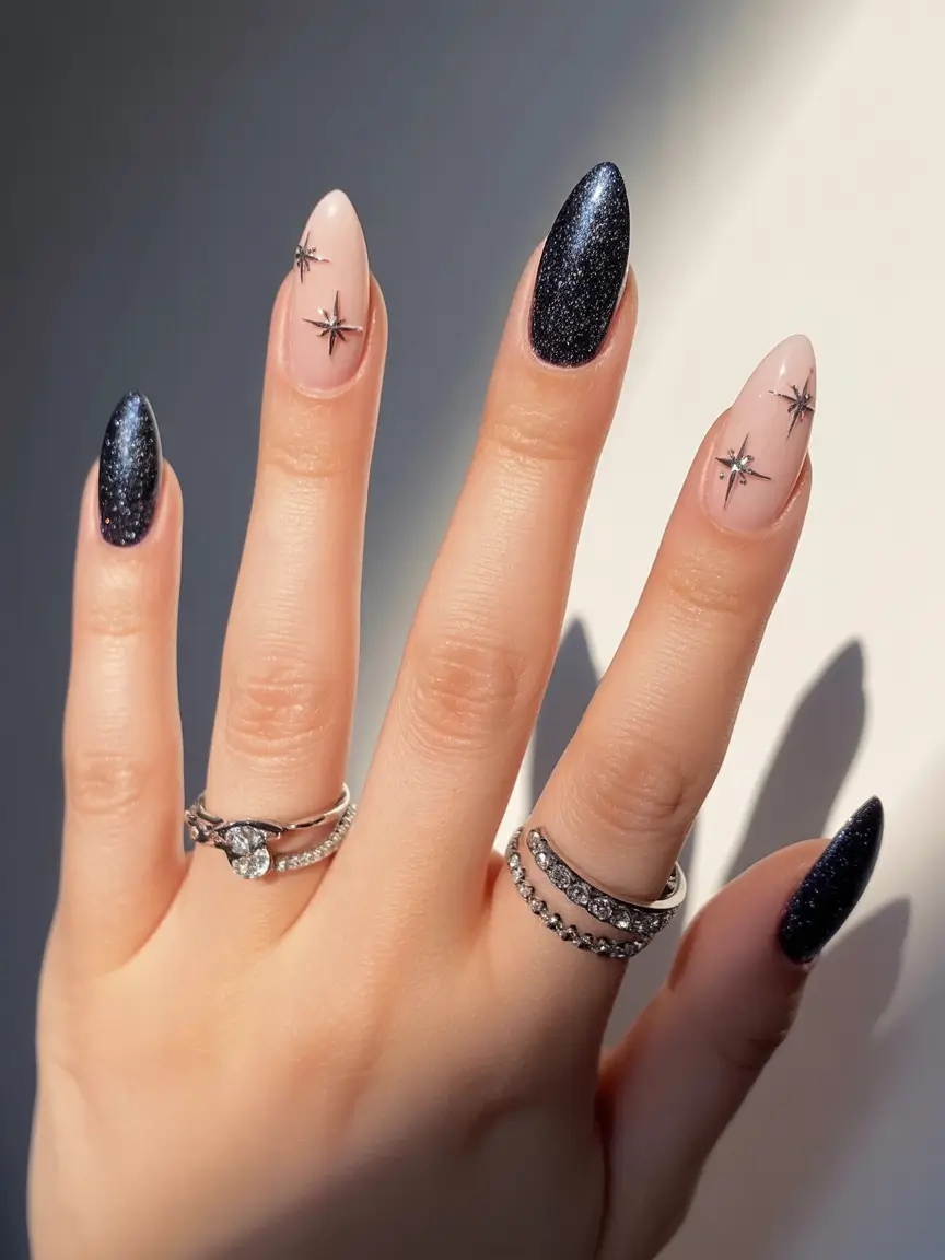 stylish nail ideas for winter 2025 2026 Galaxy Noir