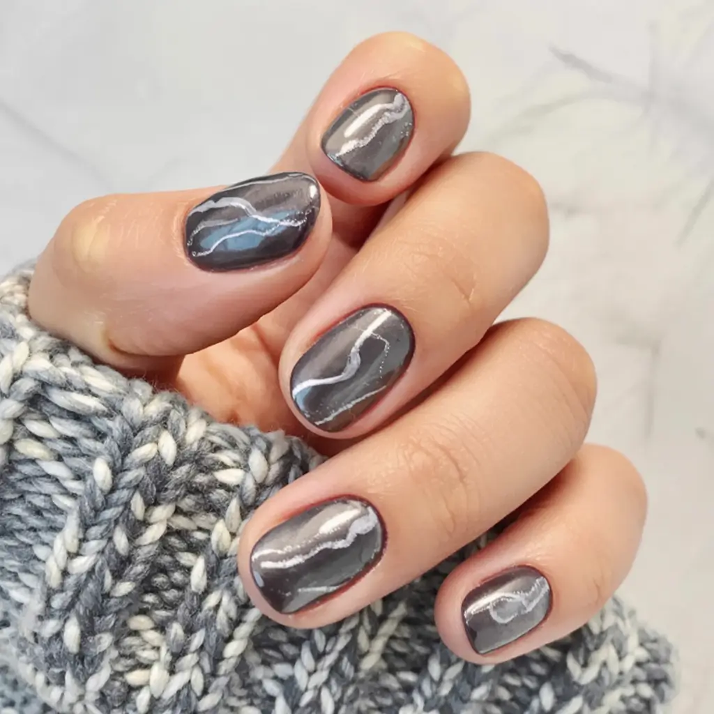 stylish nail ideas for winter 2025 2026 Stormy Gray Marble