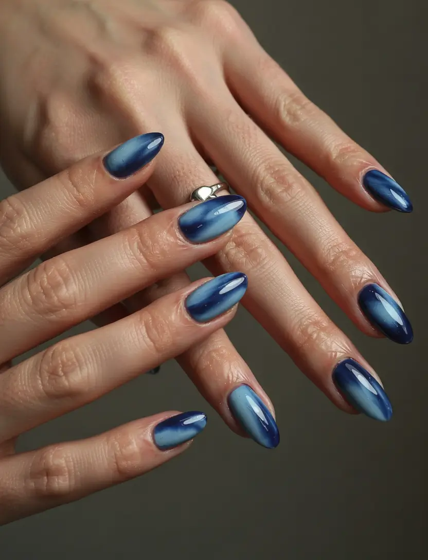 trendy almond nail shapes winter 2025 2026 Arctic Blue Magnetism