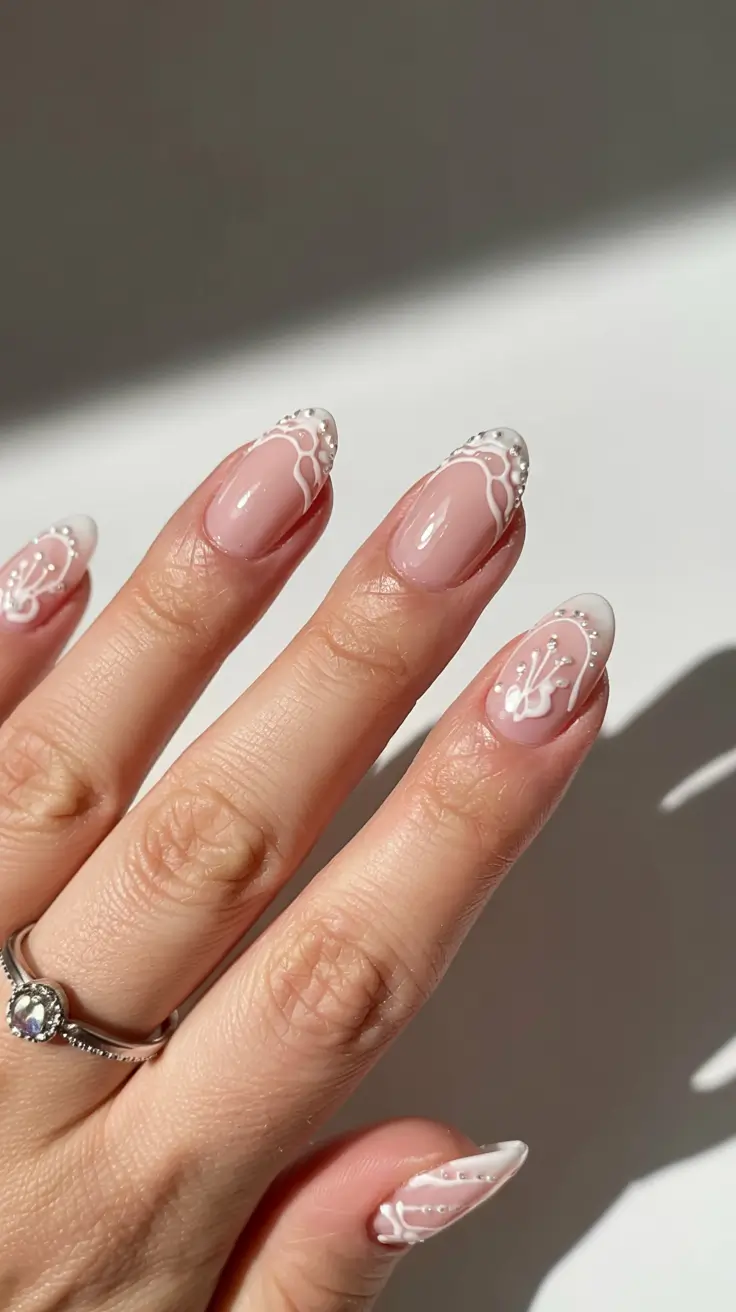 trendy almond nail shapes winter 2025 2026 Frosted Lace Whisper