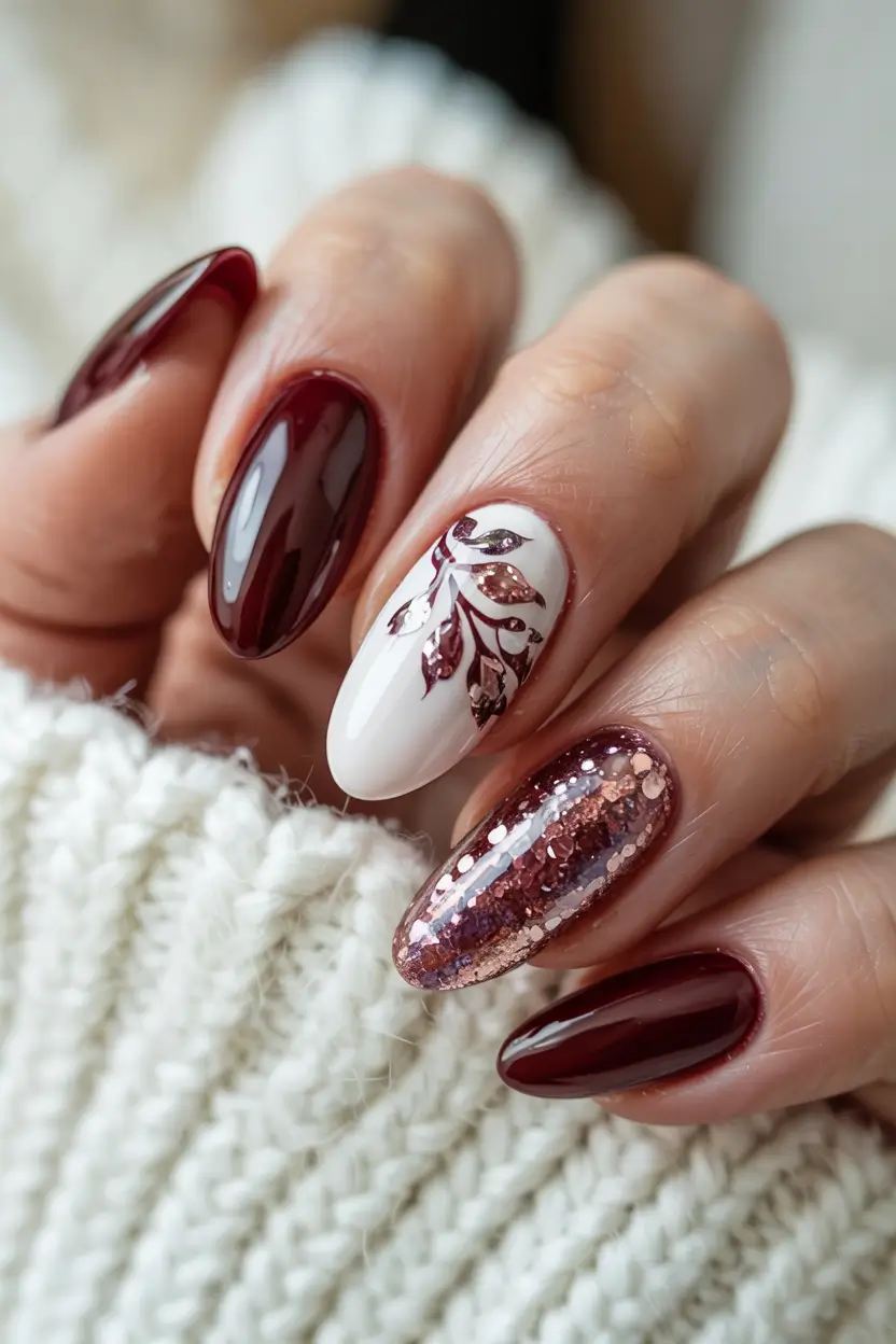 trendy almond nail shapes winter 2025 2026 Burgundy & Blush Brilliance