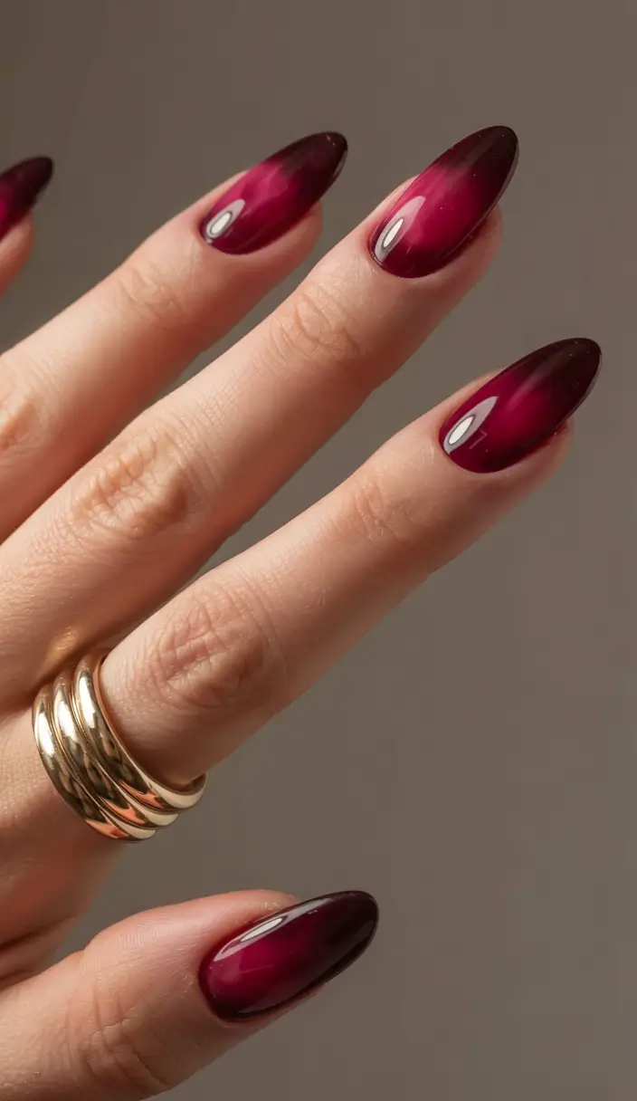 trendy almond nail shapes winter 2025 2026 Wine Glass Gloss