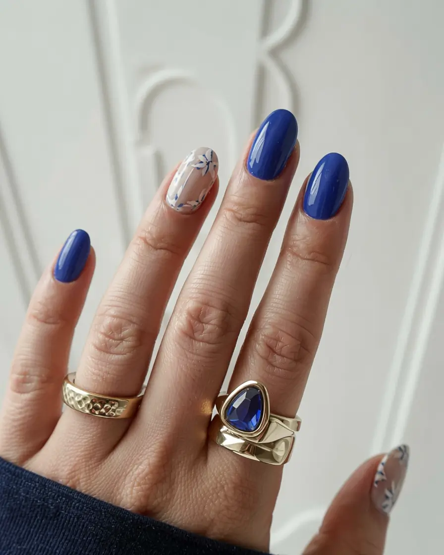 Trendy Blue Nail Ideas Christmas 2025 Royal Blue Accent Glow